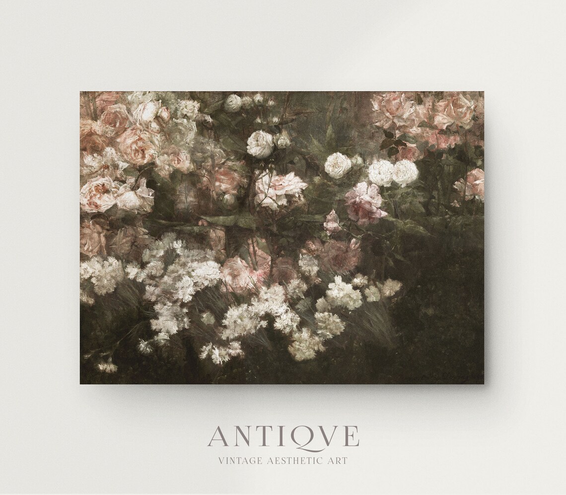 Moody Rose Garden Vintage Oil Painting Dark Floral Art Print - Image 4