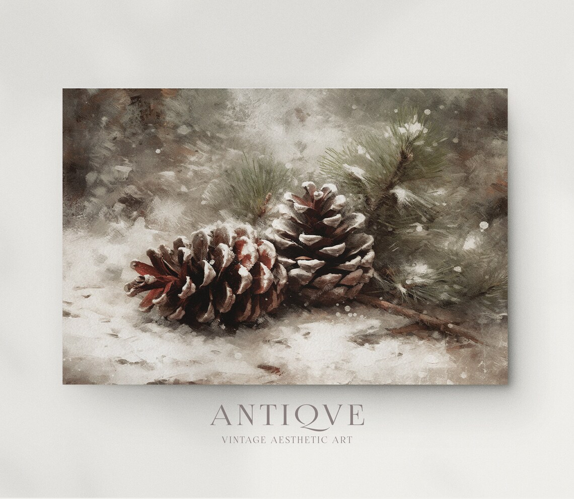 Pine Cones In The Snow, Rustic Christmas Decor Art Print - Image 3