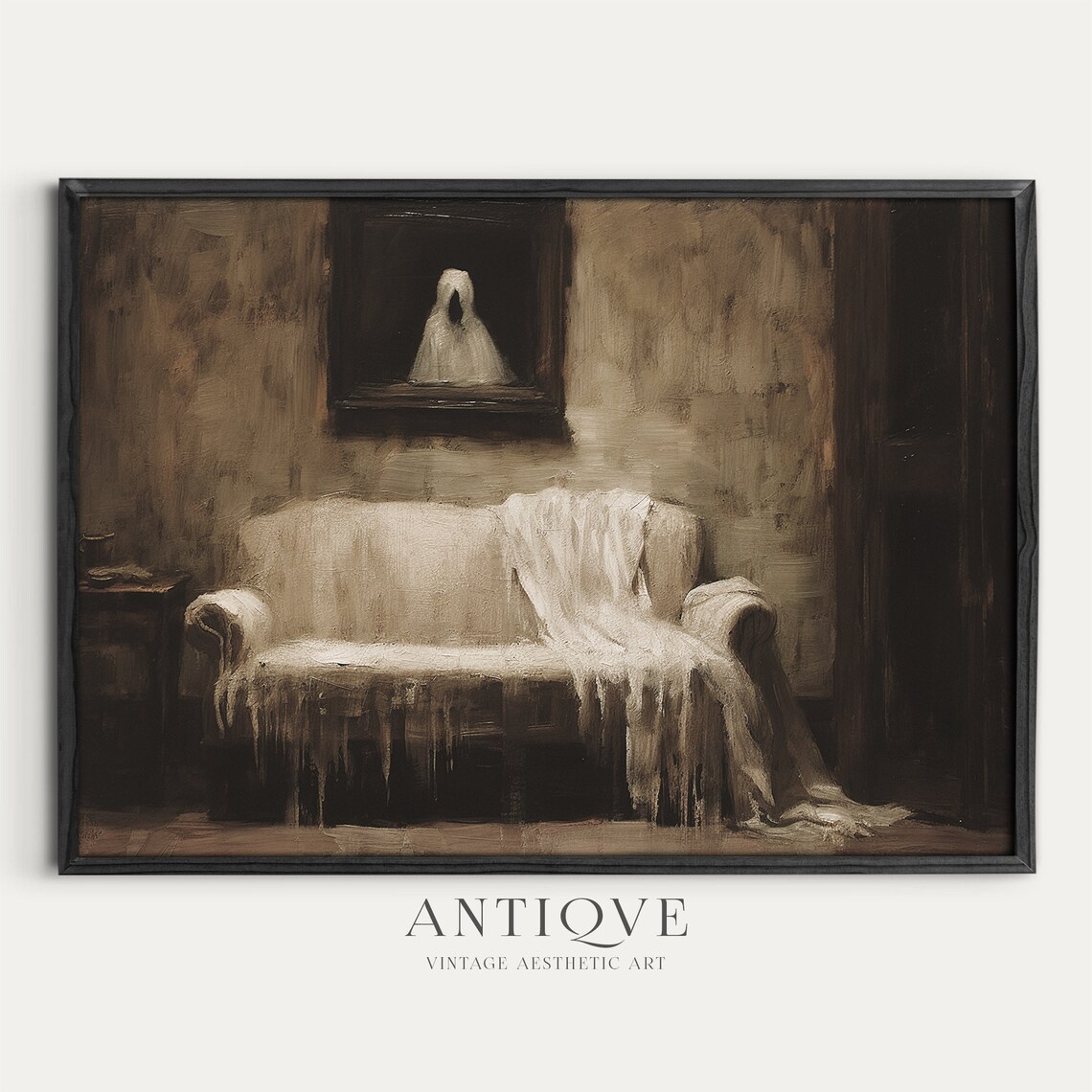 Creepy Hallowing Painting Ghost Presence, Goth Art