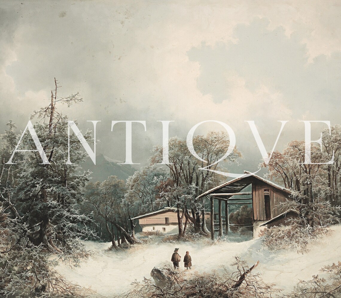 Antique Winter Cabin Painting, Snowy Landscape - Image 4