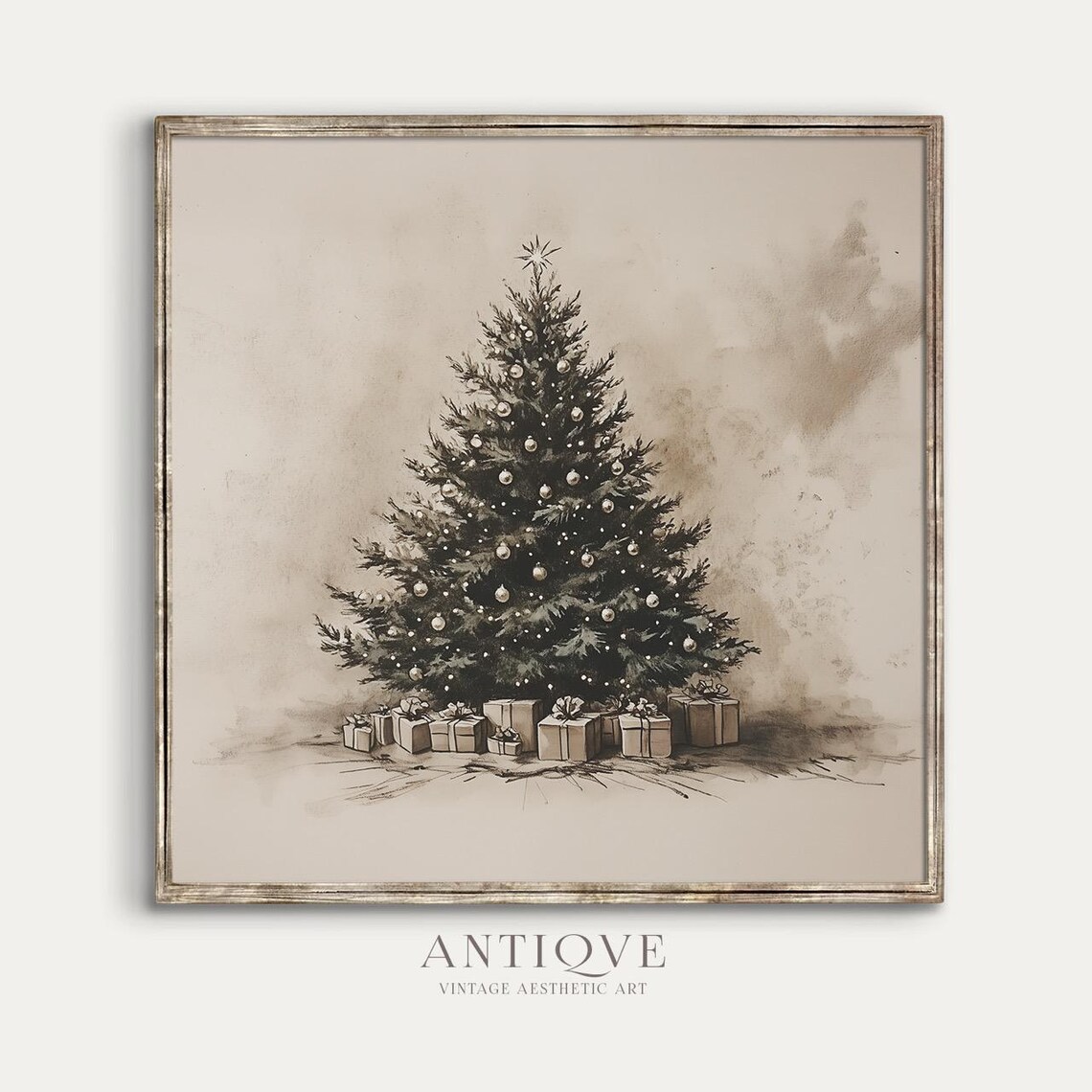 Neutral Christmas Tree With Gifts, Rustic Holiday Decor - Image 4