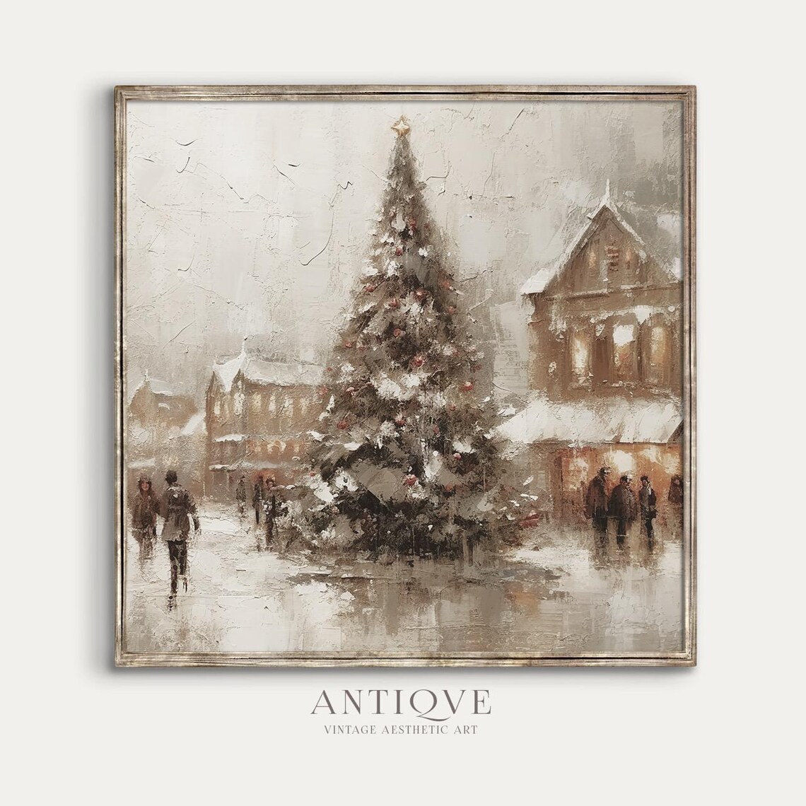 Christmas Town Square, Rustic Christmas Decor Art Print