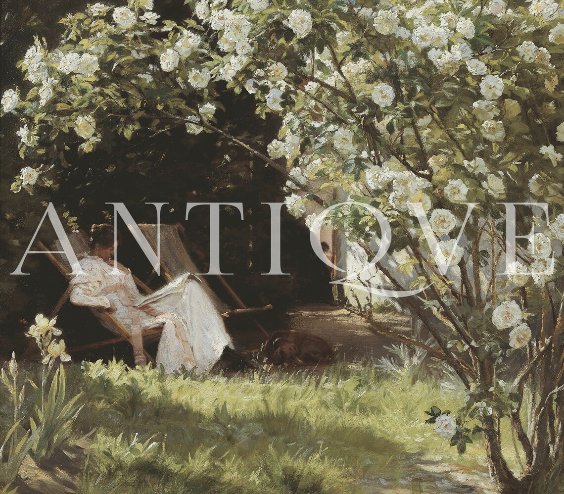 Vintage French Country Rose Garden, Woman Reading Print - Image 2