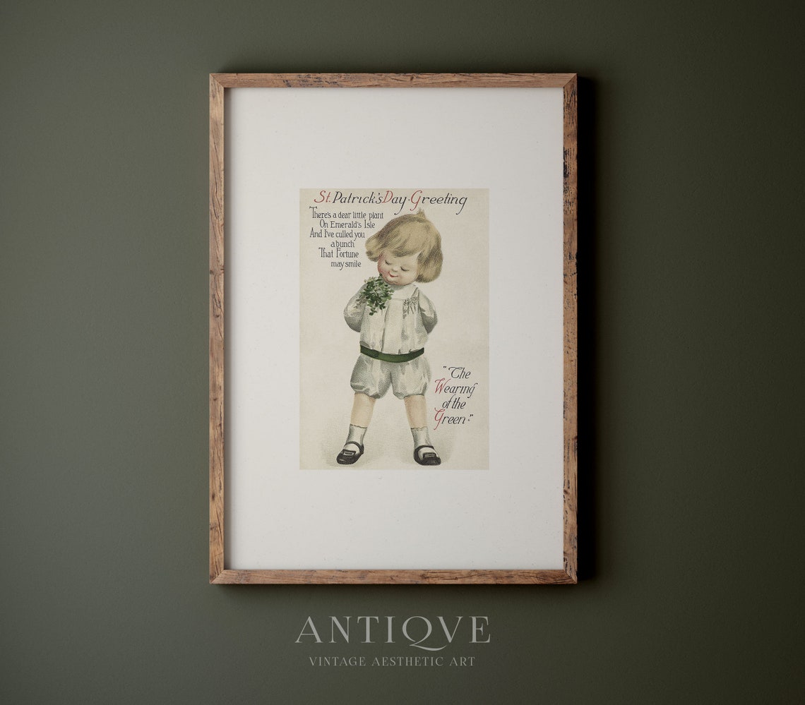 Vintage St Patrick's Day Greeting Card Child with Shamrocks Poster - Image 4