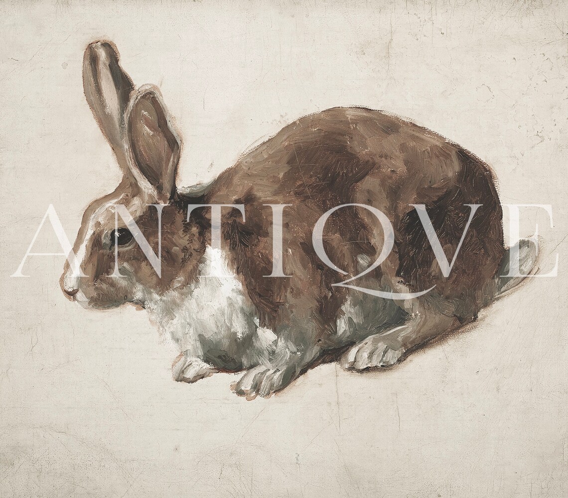 Vintage Neutral Hare Painting Art Print, Earth Tones - Image 2