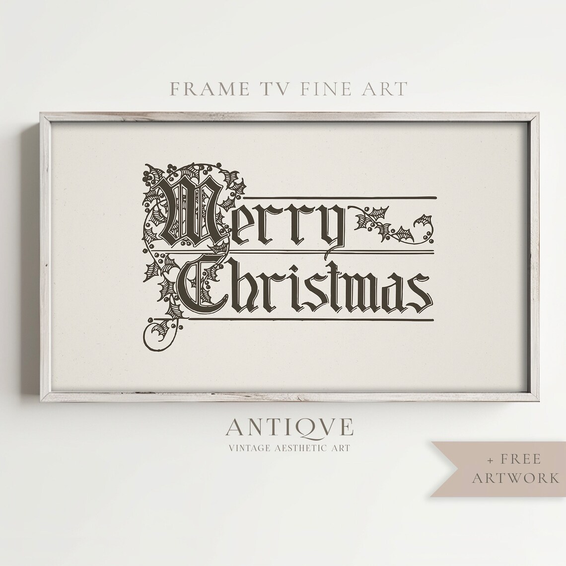 Merry Christmas Vintage Blackletter Typography Holiday Art Print