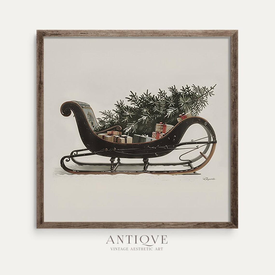 Vintage Sleigh With Christmas Tree, Farmhouse Art Print - Image 2