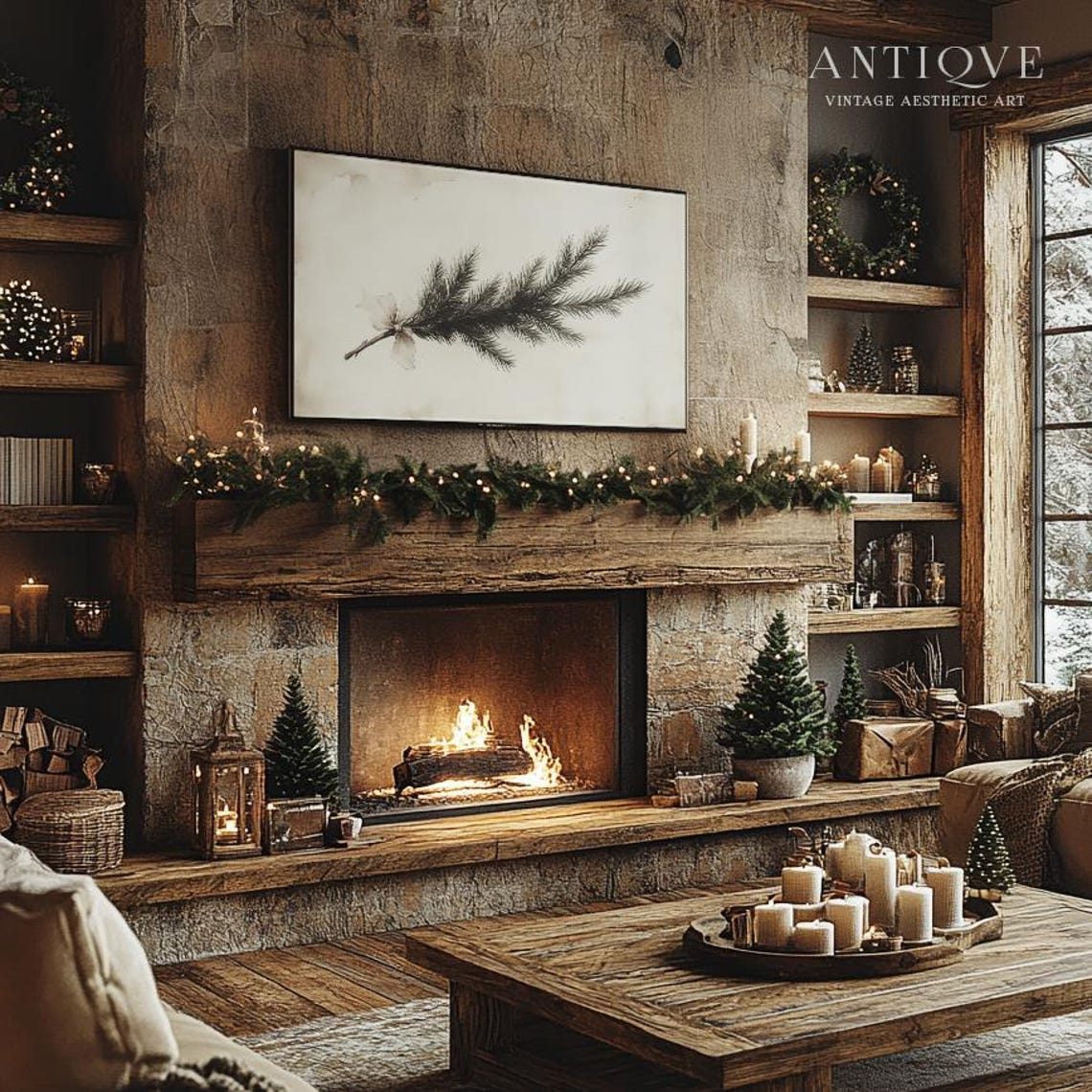 Pine Sprig Botanical Sketch with Ribbon Minimal Winter Wall Art - Image 2