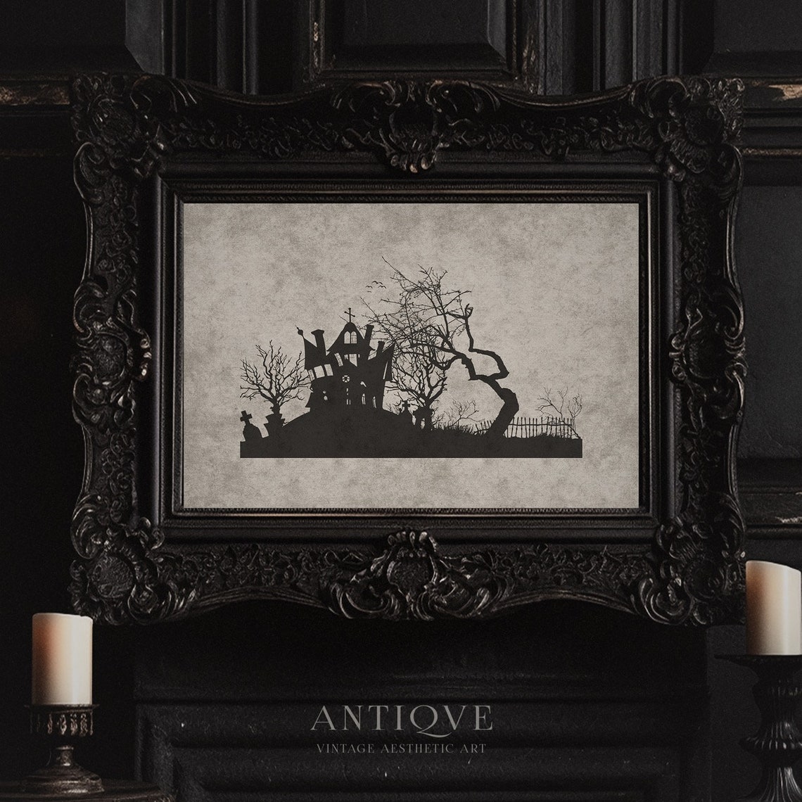 Haunted House Silhouette Graveyard Twisted Trees Halloween Poster - Image 4
