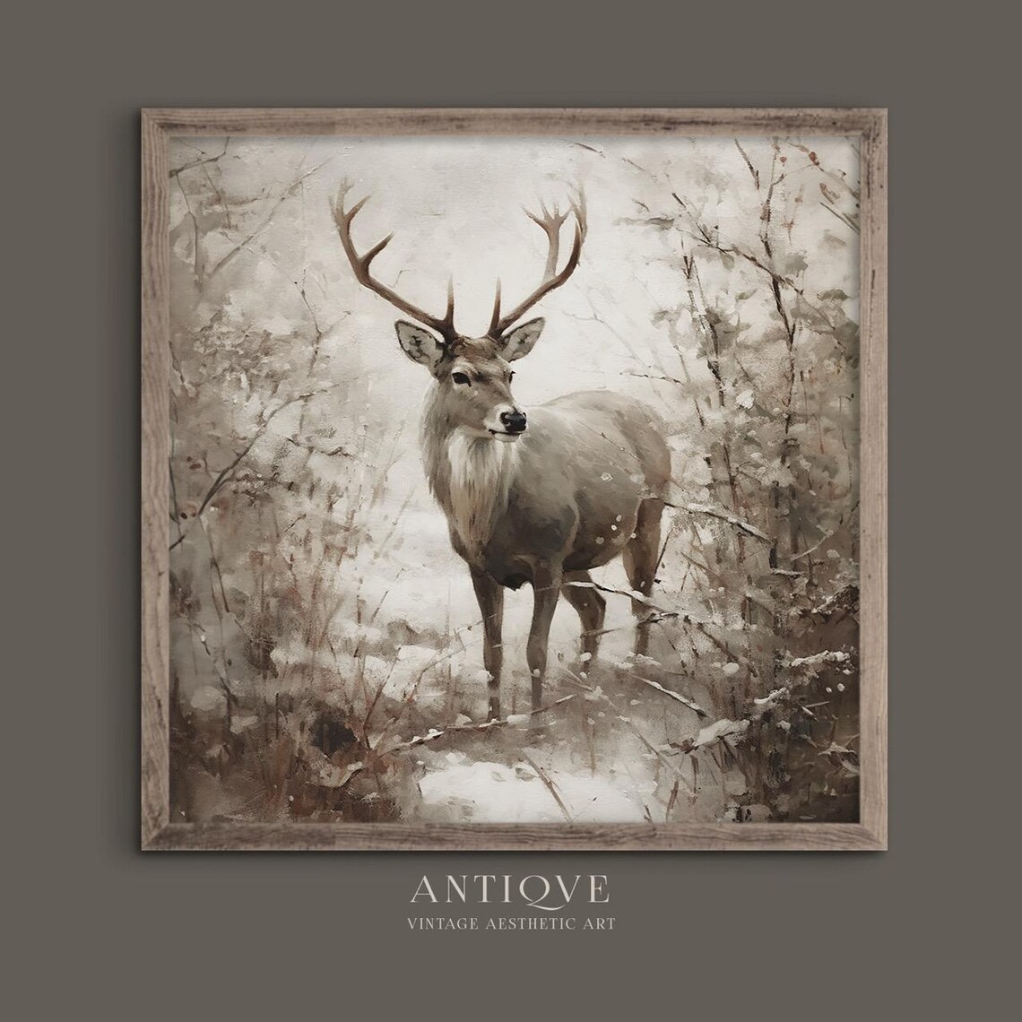 Winter Reindeer in the Snow, Rustic Christmas Decor - Image 4