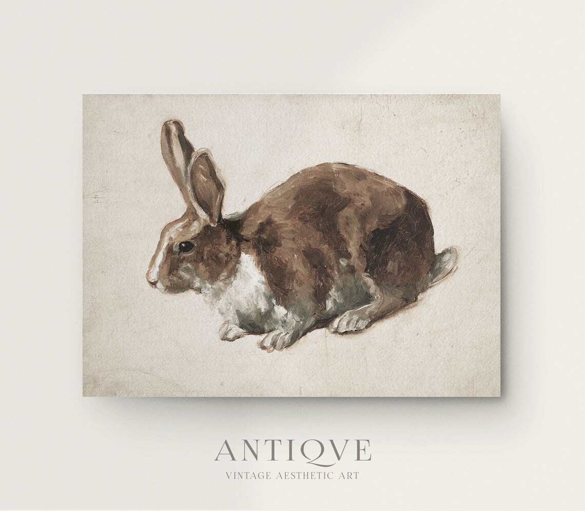 Vintage Neutral Hare Painting Art Print, Earth Tones - Image 4