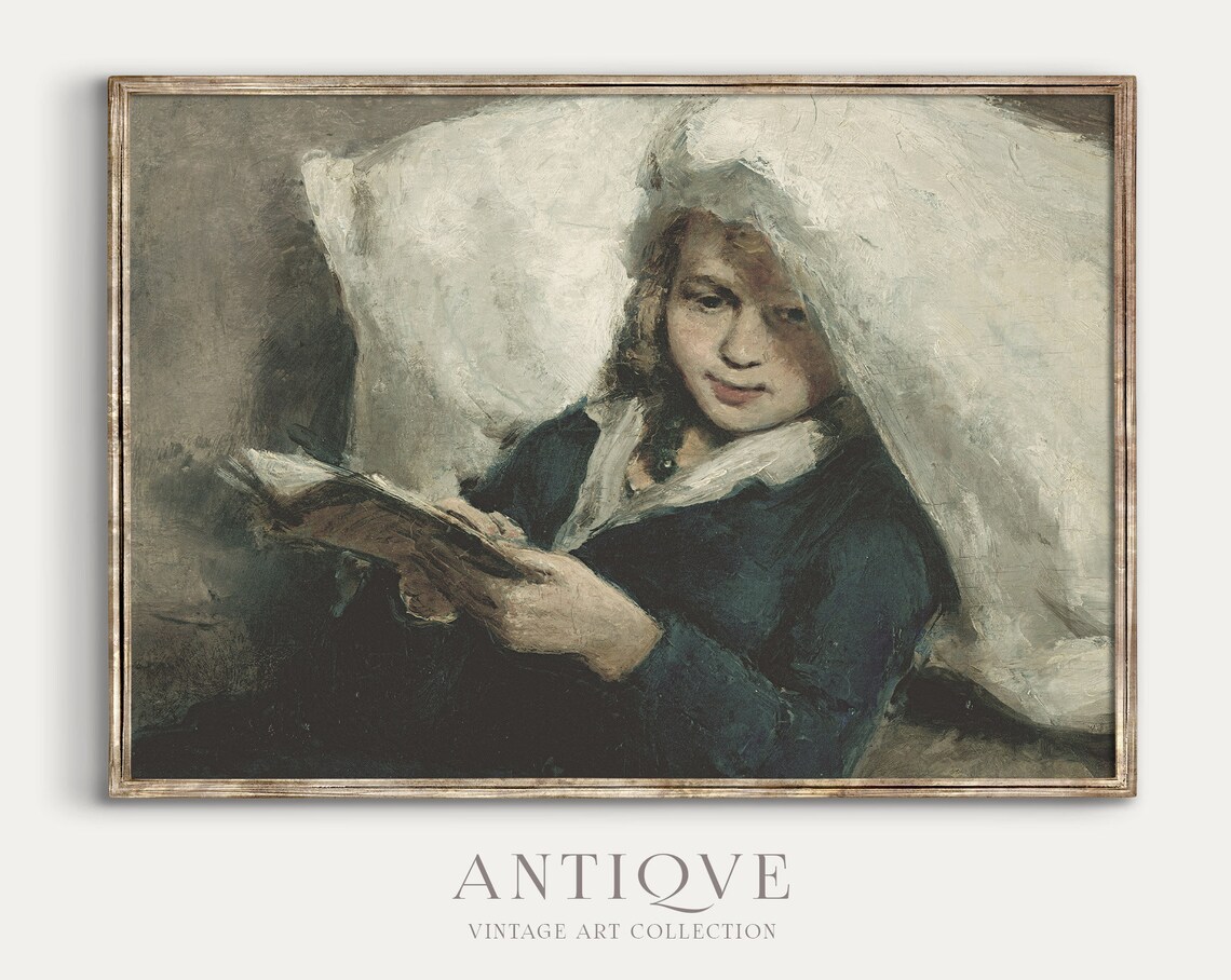 Vintage Girl Reading Antique Art Print
