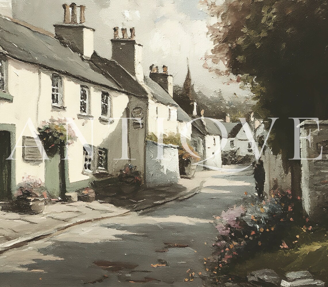 Irish Vintage Village Street With Flowers, Art Print - Image 2