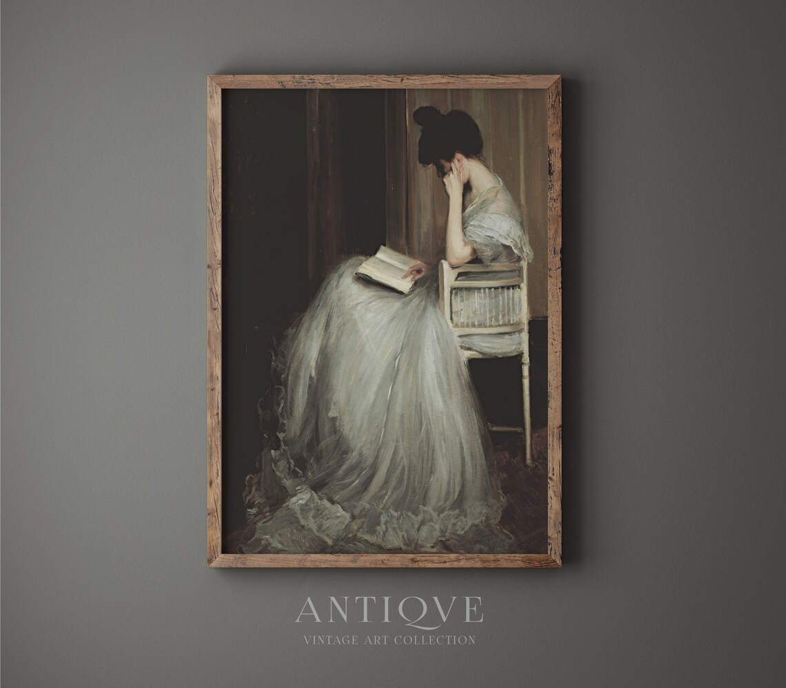 Victorian Woman Reading Vintage Art Print - Image 3