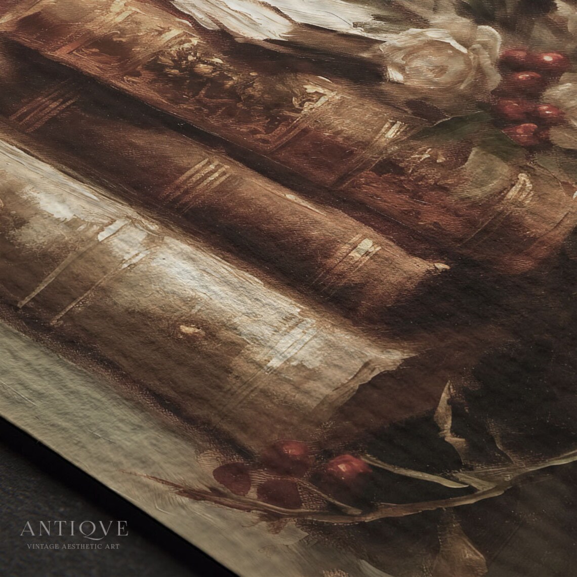 Stack Of Vintage Books Square Christmas Art Print - Image 3