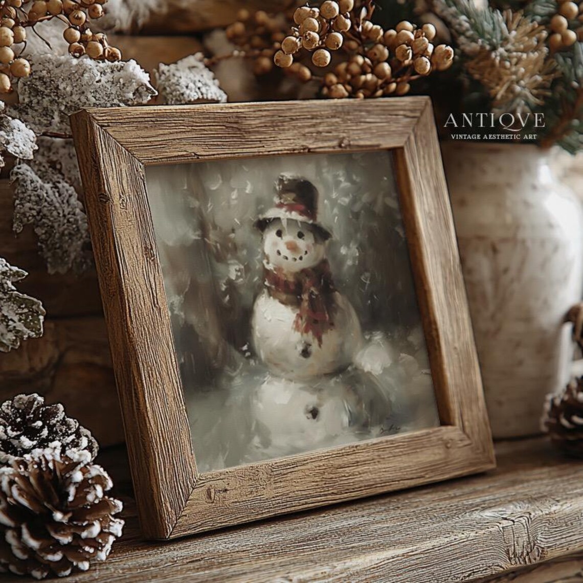 Snowman Christmas Painting, Rustic Farmhouse Decor - Image 4