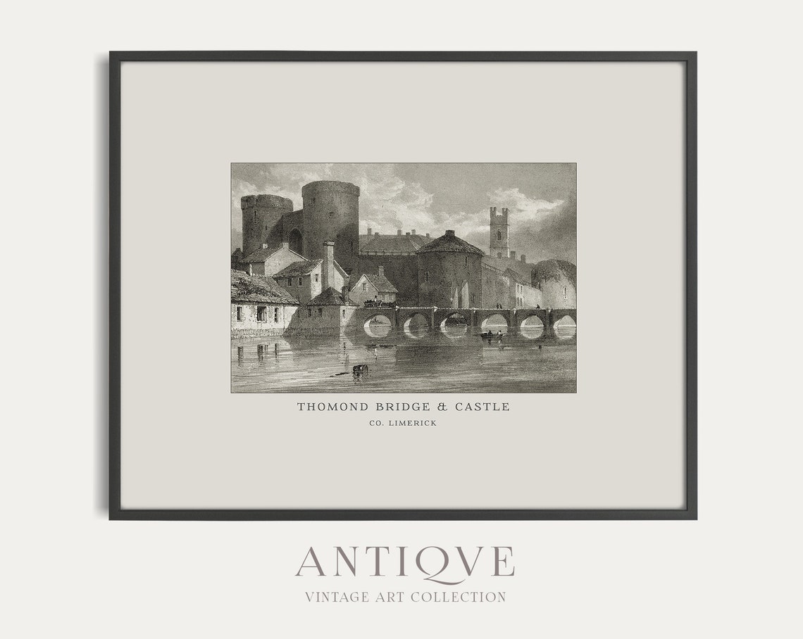 Thomond Bridge And Castle Co Limerick Antique Engraving Poster