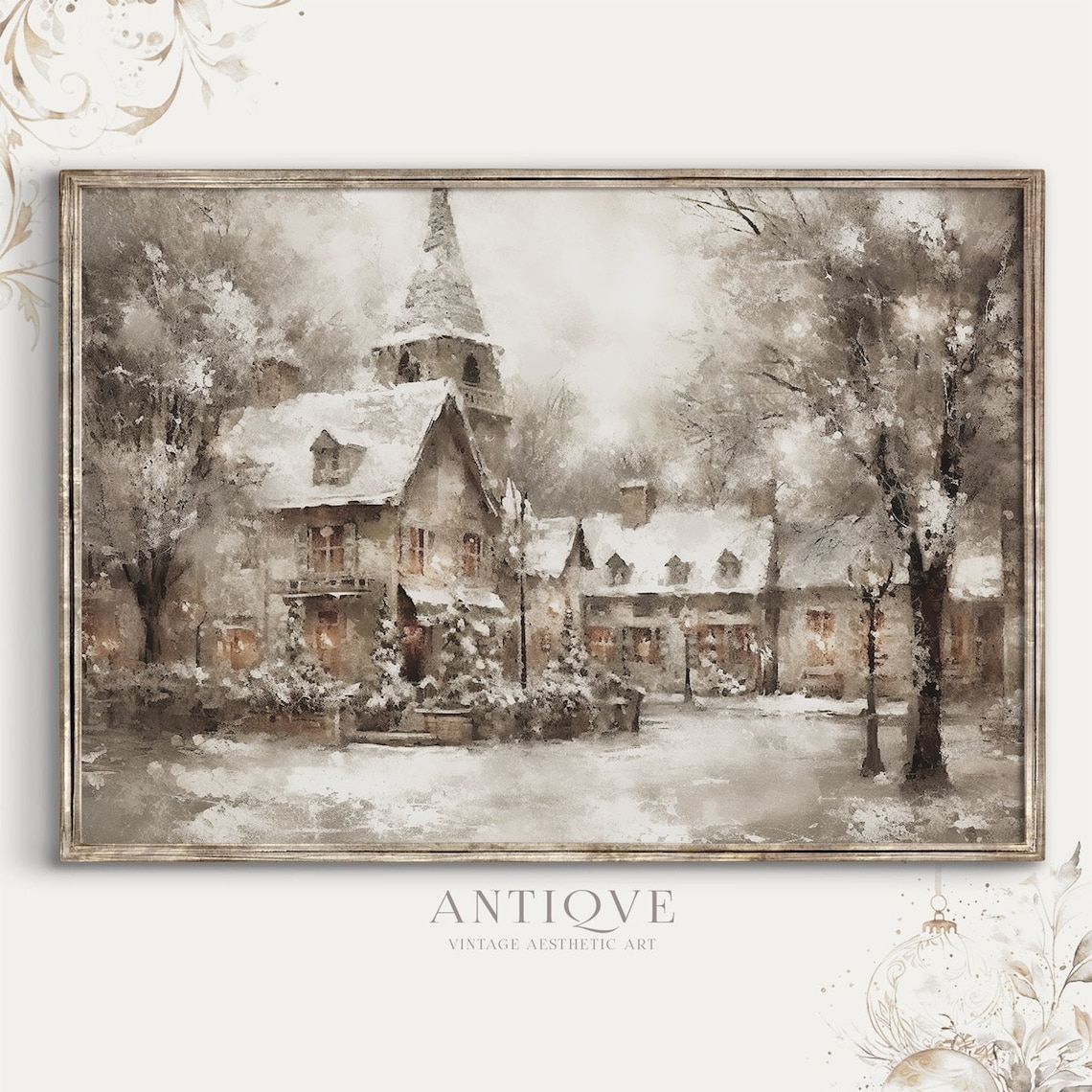 Christmas Village Square Christmas Tree, Farmhouse Art Print