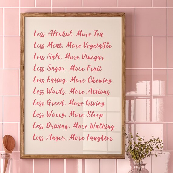 Less And More Poster Daily Affirmations Pink Typography Quote Art Wall Decoration Feminine Decor Positive Manifestation Print
