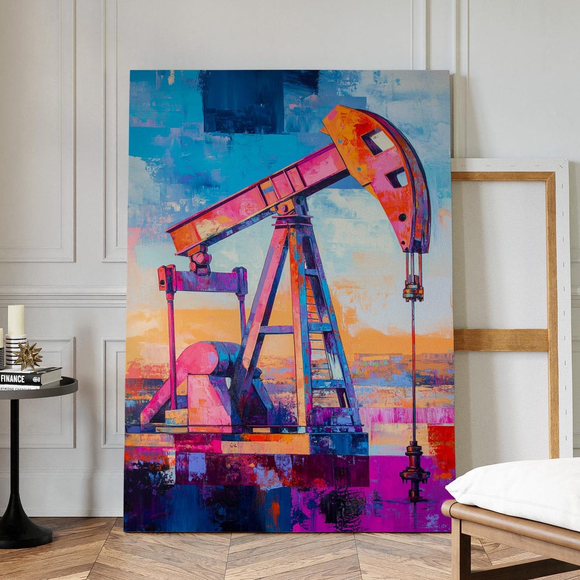 Colorful Oil Pumpjack Bold Pop Art Abstract Energy Scene Poster