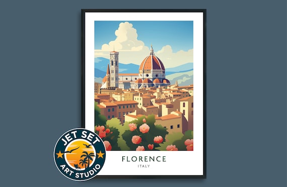 Florence Italy Duomo Cathedral Flower Garden Retro Vintage Travel Poster