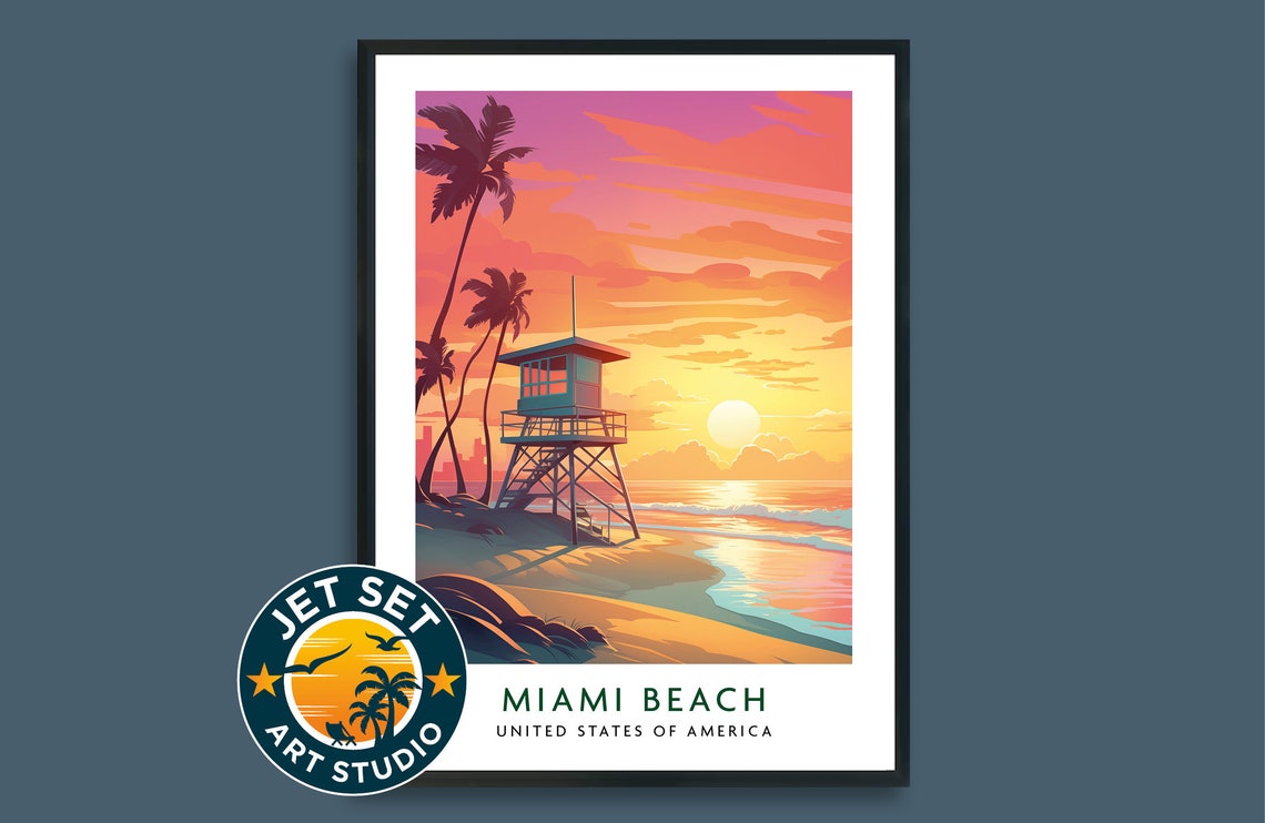 Miami Beach Sunrise Florida Usa Travel Print Poster Wall Art Framed Unframed Canvas Gift