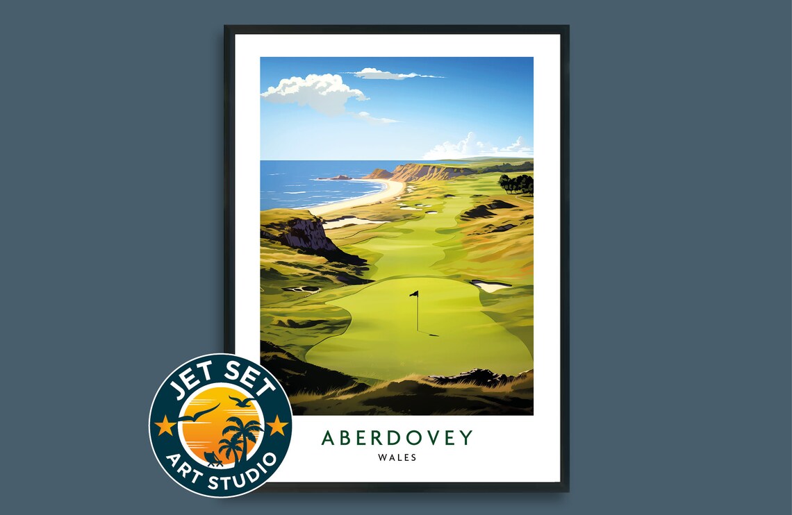 Aberdovey Golf Course Poster, Scotland Travel Print