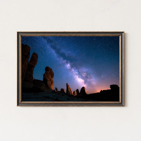 Milky Way Over Desert Rock Formations Night Sky Landscape Wall Art Print