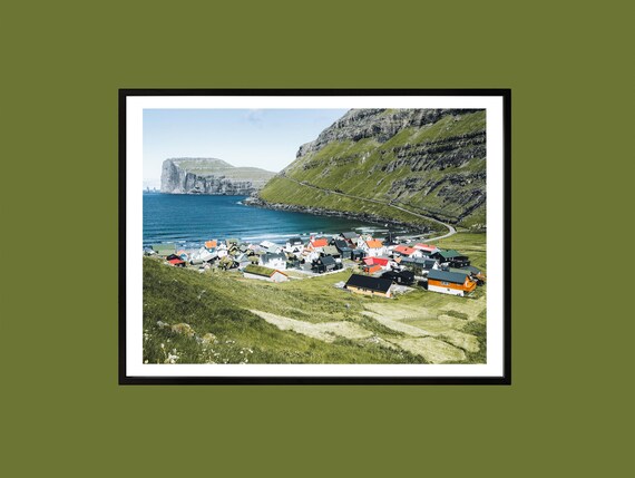 Faroe Islands Nordic Coastal Village Colorful Houses Seascape Photo Poster