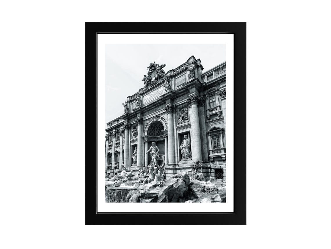 Trevi Fountain Rome Black And White Baroque Sculpture Photo Poster