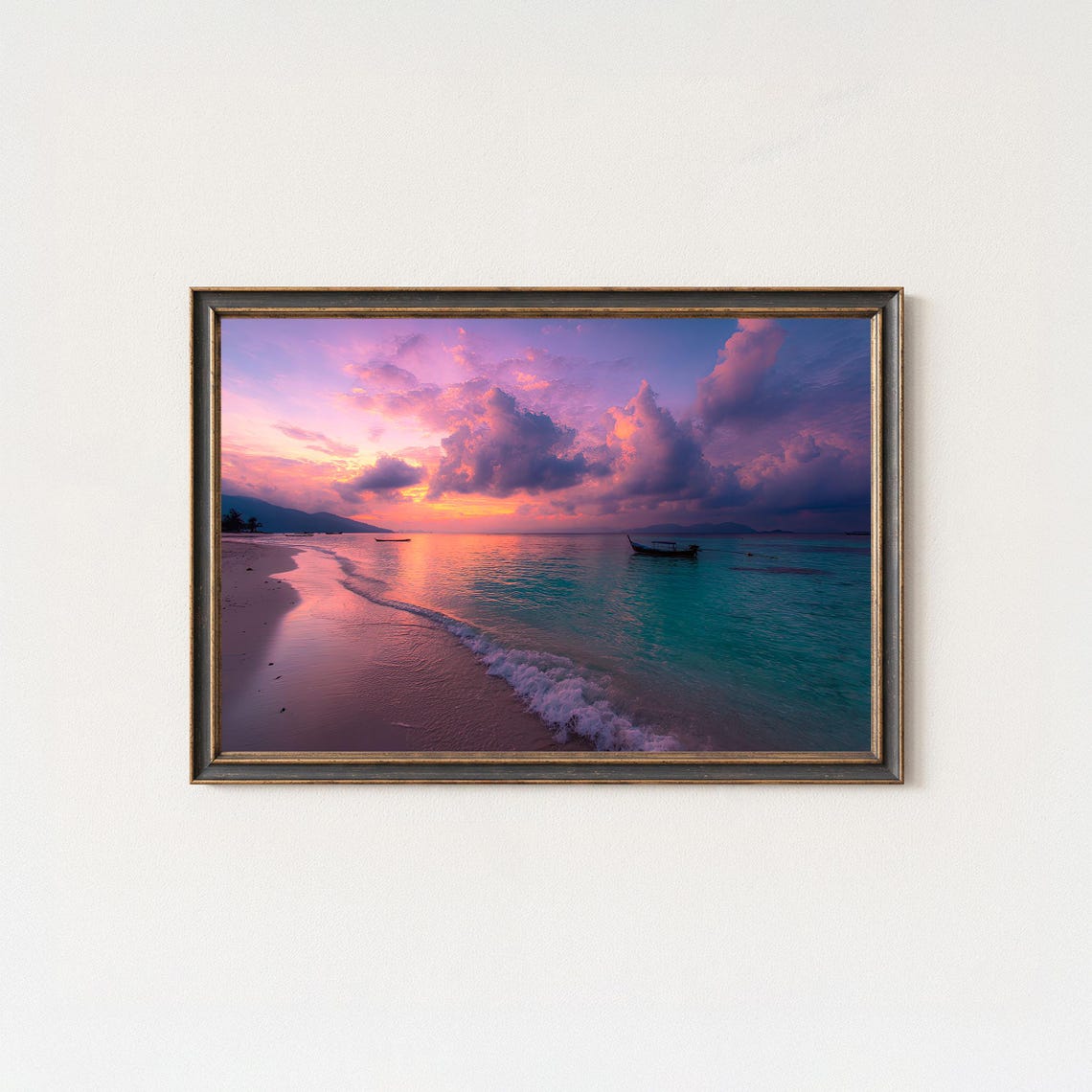 Koh Lipe Pastel Sunset Beach Turquoise Sea Boats Tropical Photo Poster