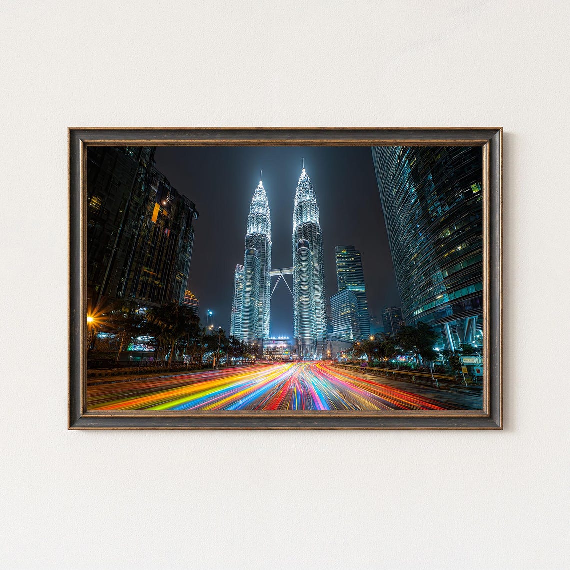 Kuala Lumpur Petronas Twin Towers Night Light Trails Photo Poster