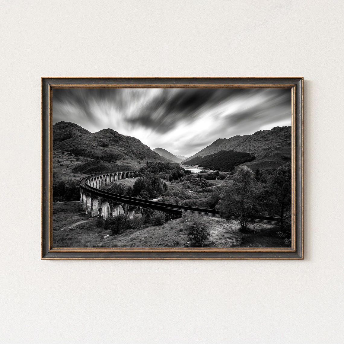 Glenfinnan Viaduct Scotland Black and White Highland Railway Poster