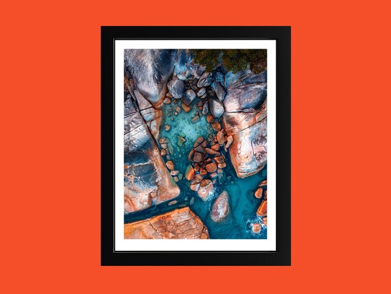 Turquoise Ocean Rock Pool Aerial Abstract Coastal Photography Poster