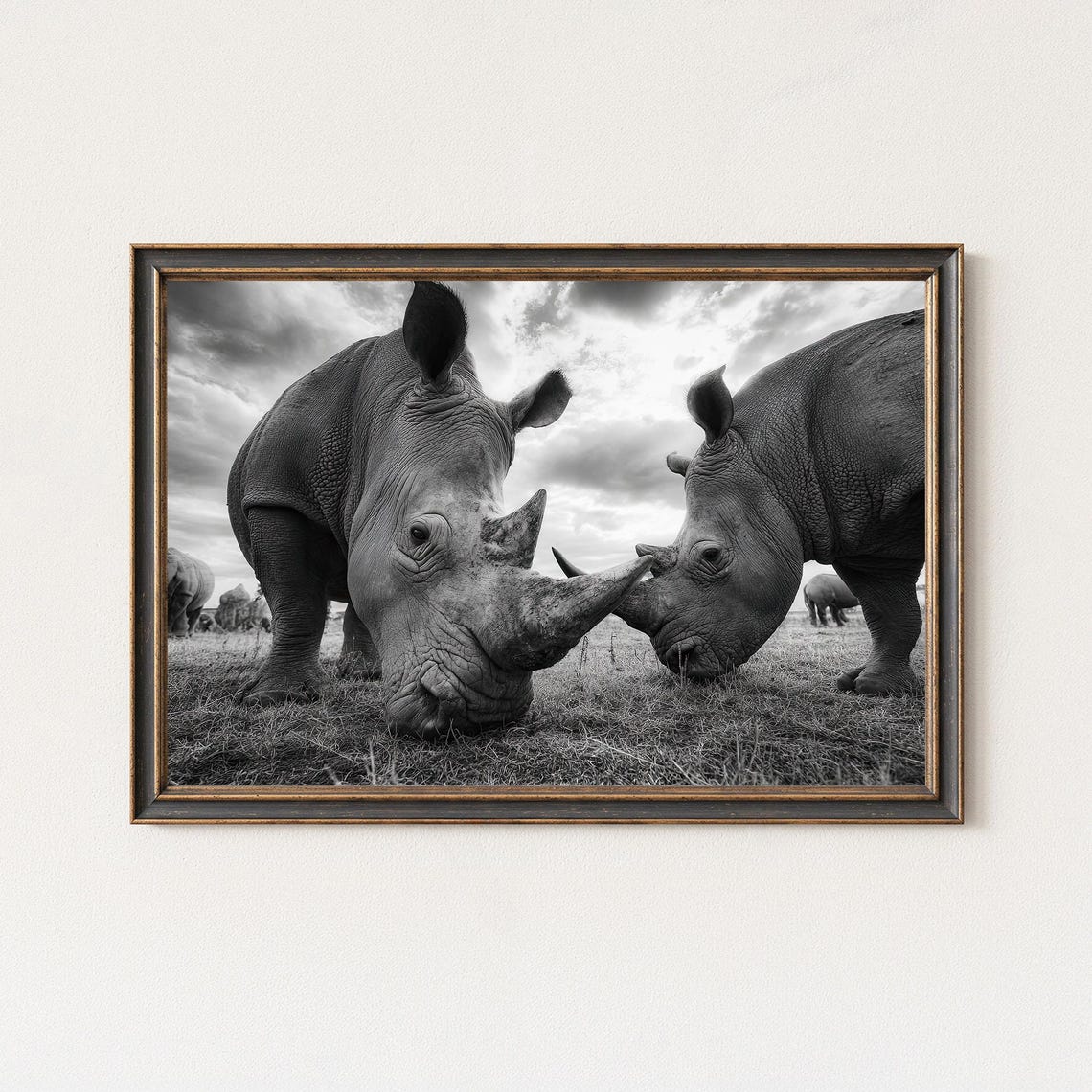 Rhino Pair Black and White Photography Majestic Wildlife Art Poster