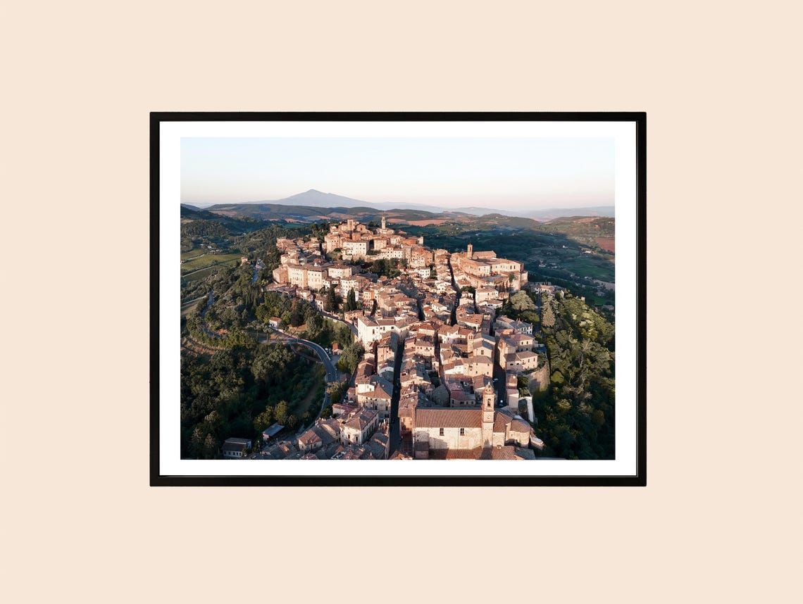 Montepulciano Tuscany Italy Hilltop Town Aerial Sunset Photo Poster
