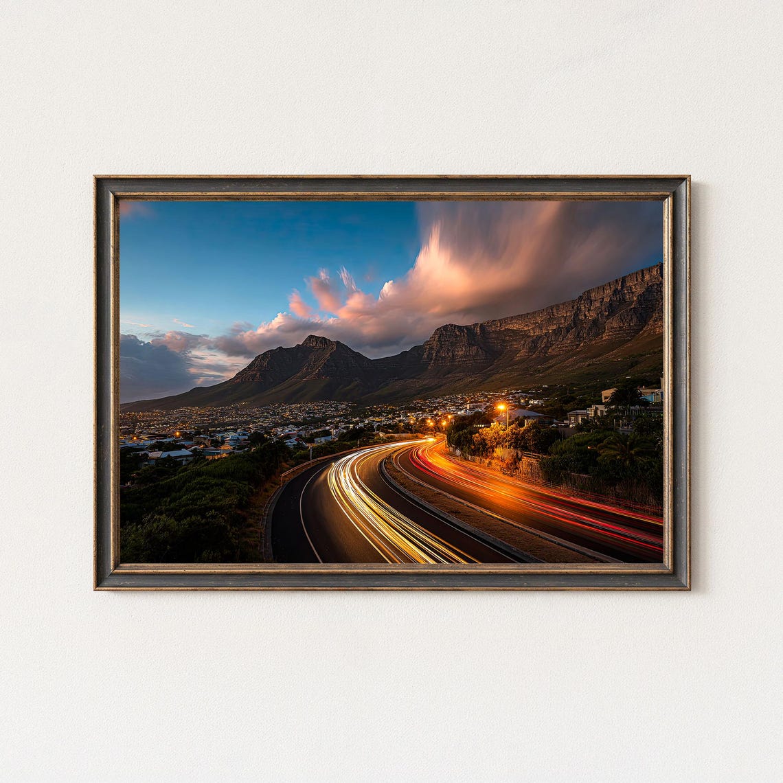 Table Mountain Cape Town Sunset Light Trail Panorama