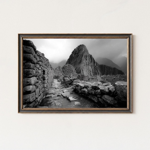 Machu Picchu Black White Ancient Inca Trail Photography Poster