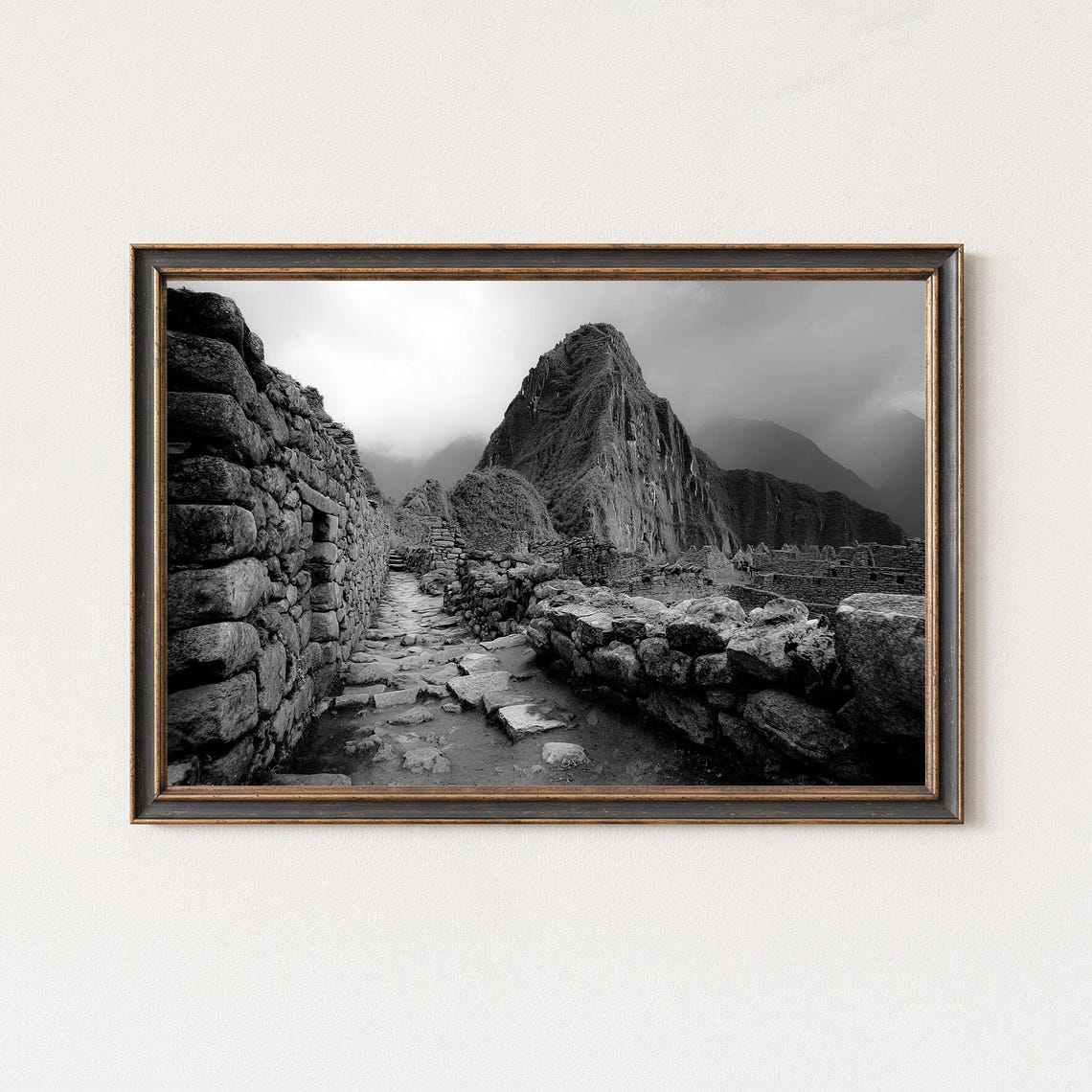 Machu Picchu Black White Ancient Inca Trail Photography Poster