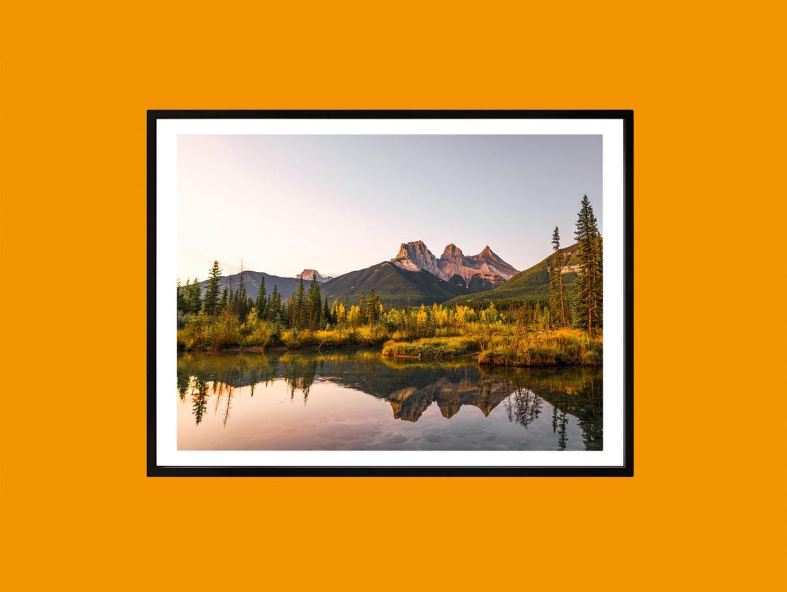 Three Sisters Mountain Sunset Reflection Canadian Rockies Poster