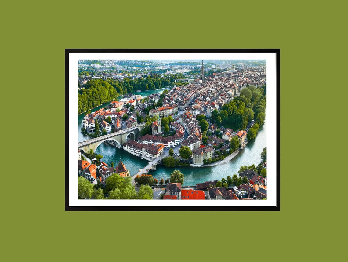Bern Switzerland Aerial Old Town River View European Cityscape Poster