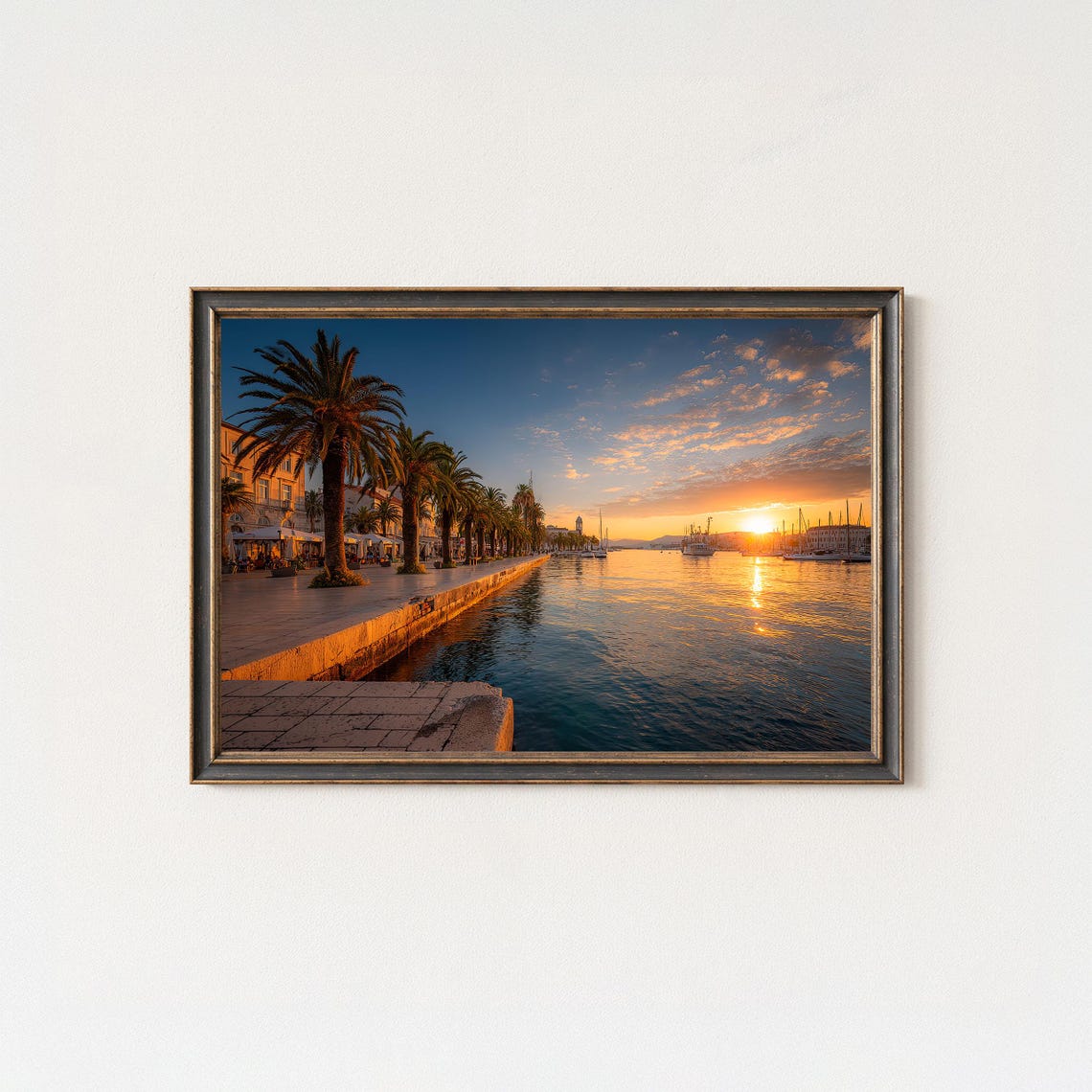 Mediterranean Waterfront Promenade Sunset Over The Harbor Poster