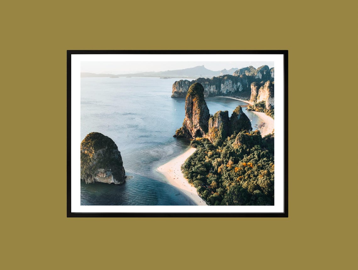 Krabi Thailand Beach Aerial Limestone Cliffs Turquoise Ocean Poster