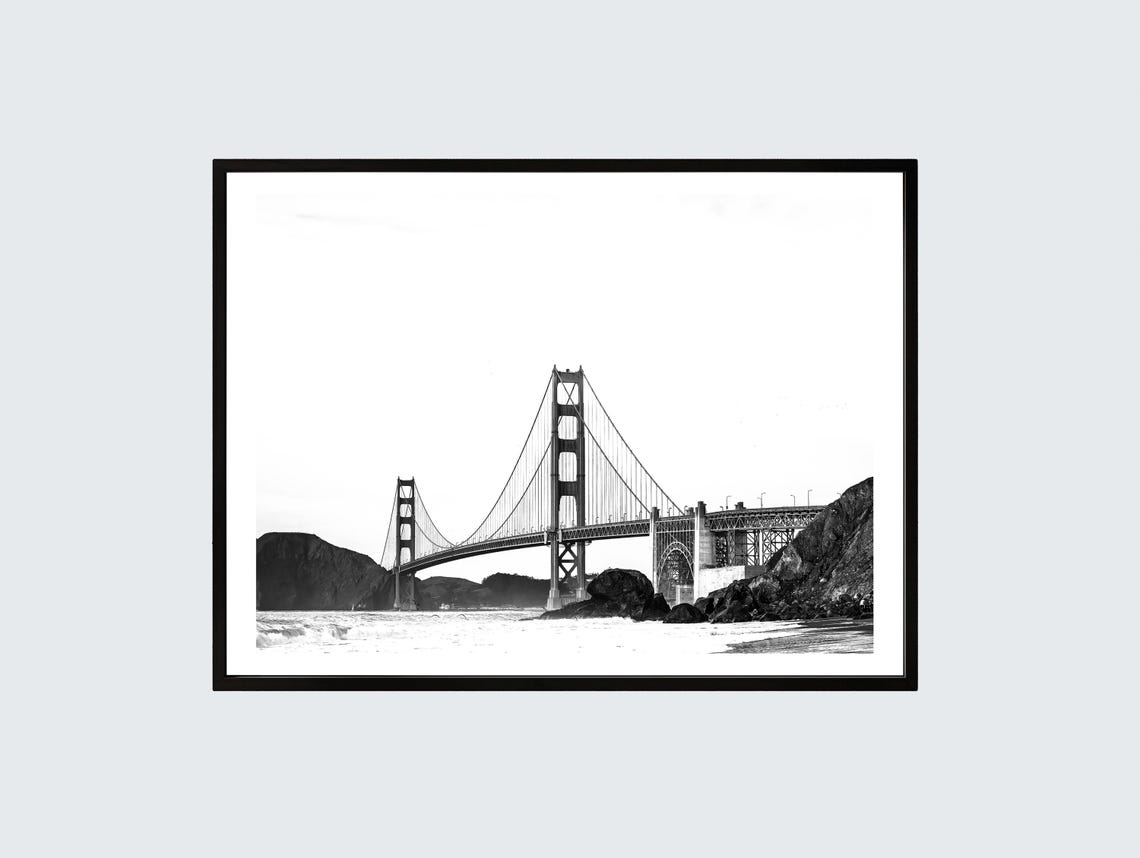 Golden Gate Bridge Black White San Francisco Photography Poster