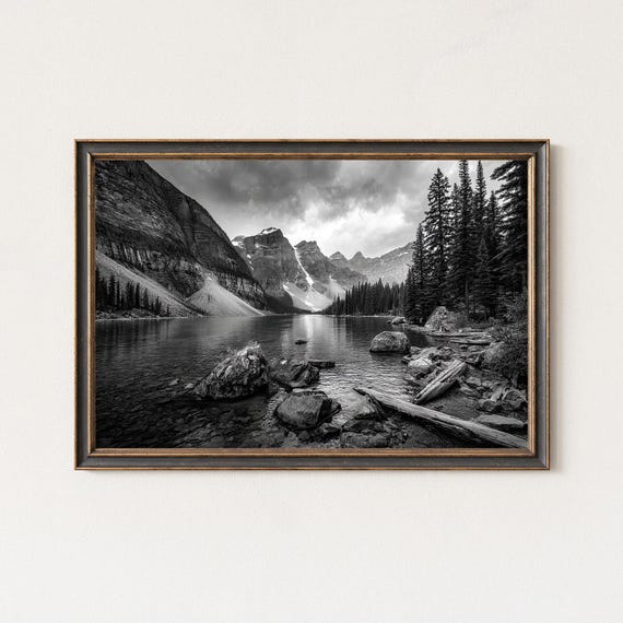 Moraine Lake Black And White Photography Wall Art Print