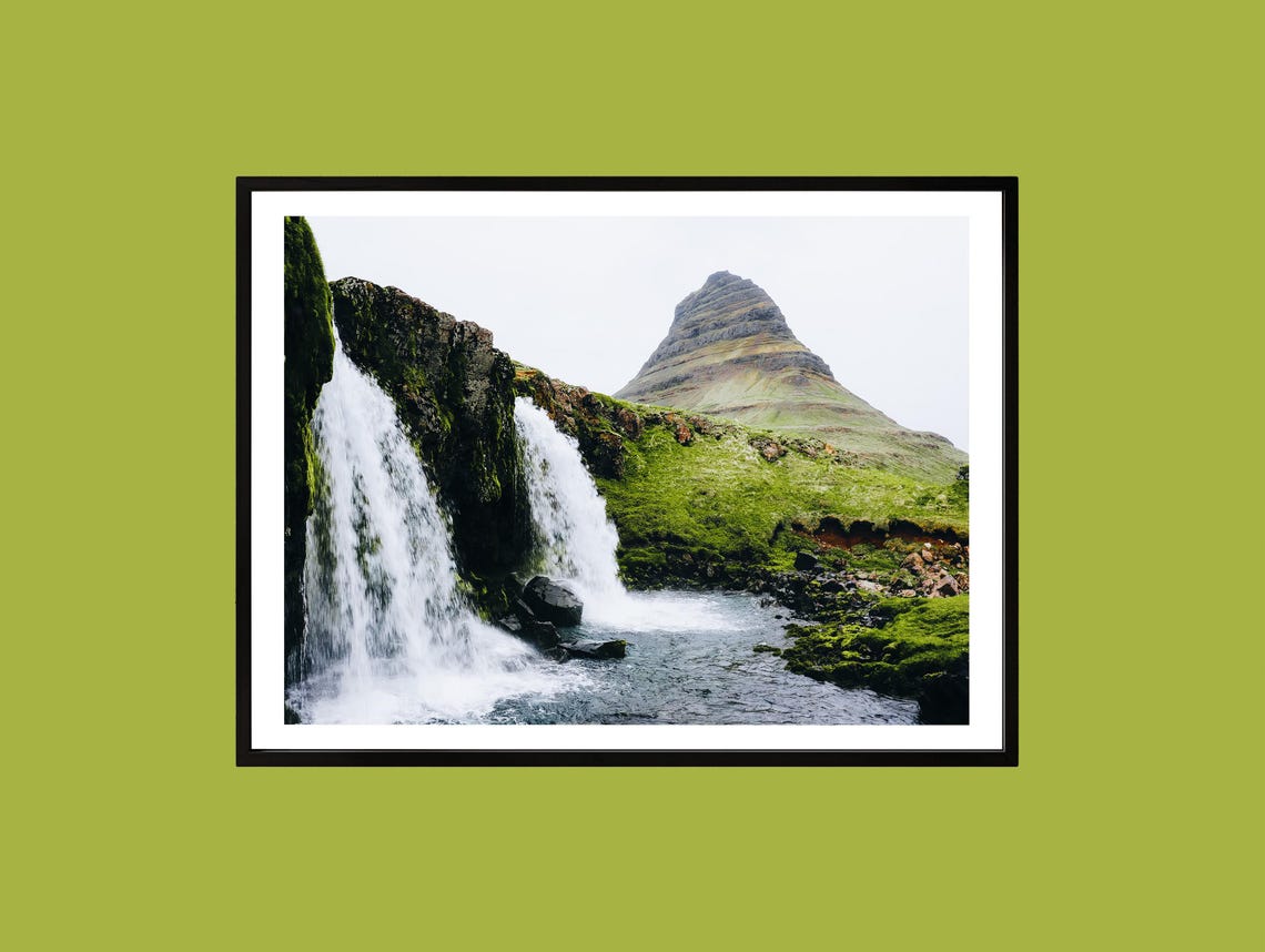 Kirkjufell Iceland Waterfall Green Moss Nordic Mountain Photo Print