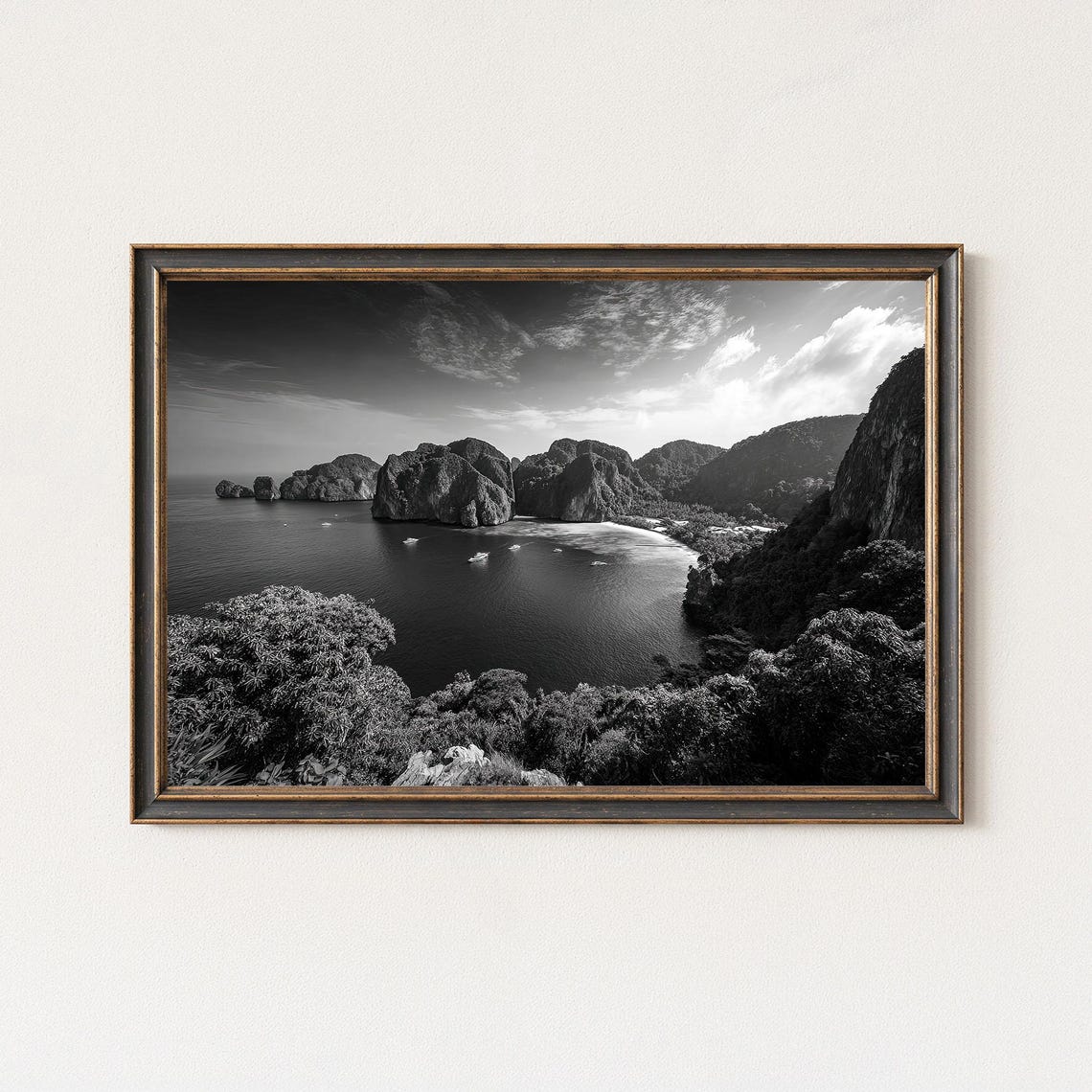 Tropical Karst Island Bay Black and White Photography Poster