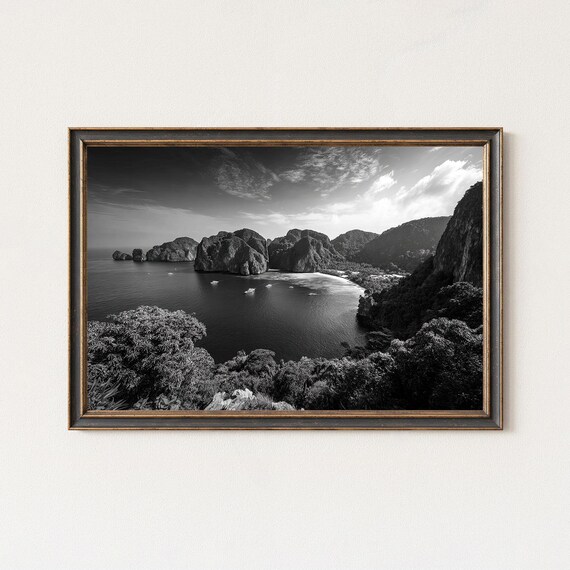 Tropical Karst Island Bay Black and White Photography Poster