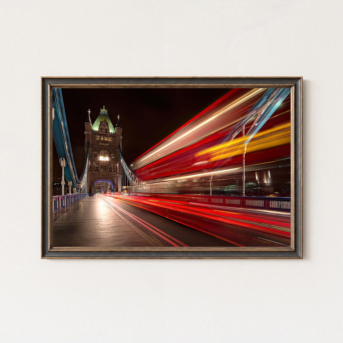 London Tower Bridge Night Light Trails Cityscape Photo Poster