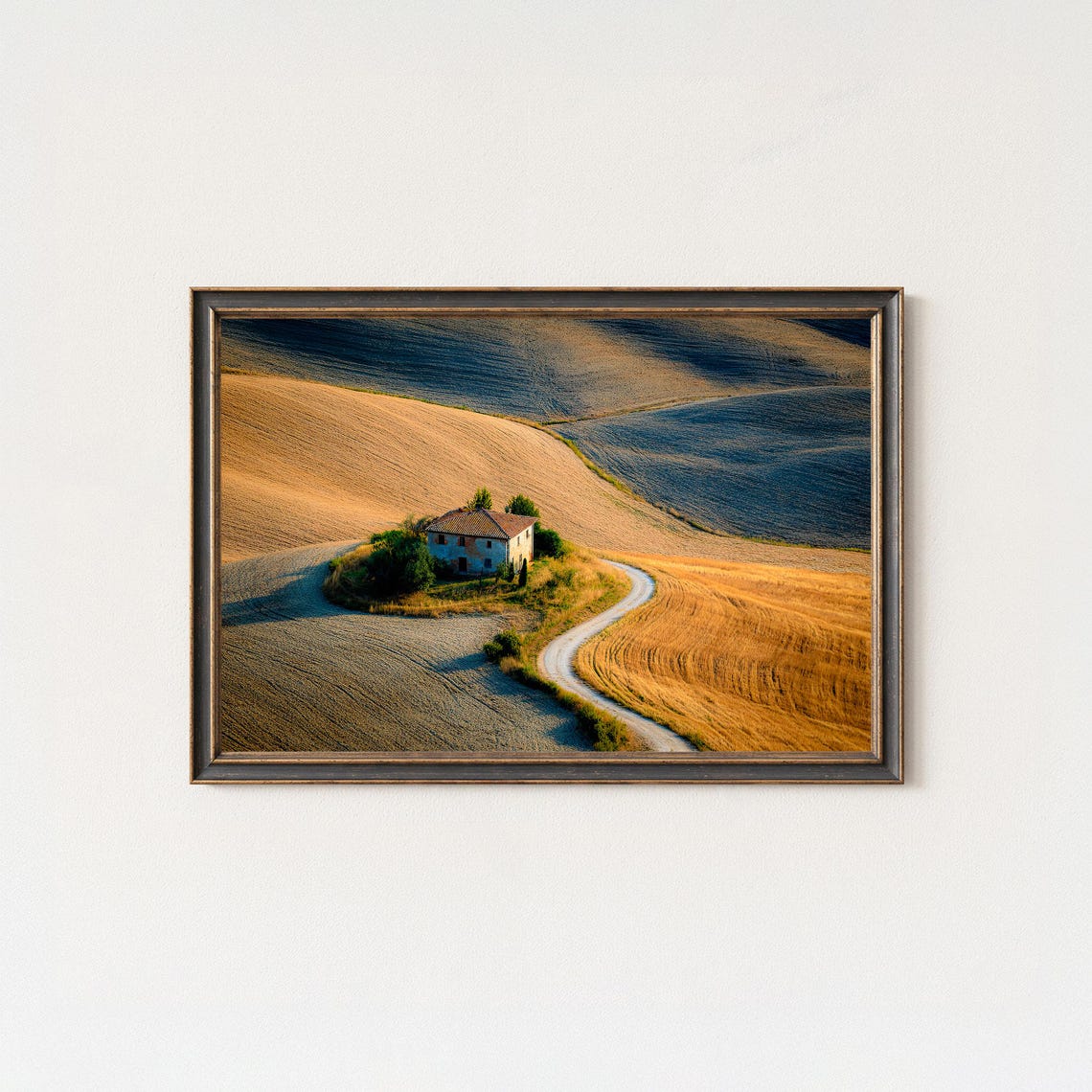 Tuscany Hills Stone Farmhouse Aerial Golden Hour Photography Poster